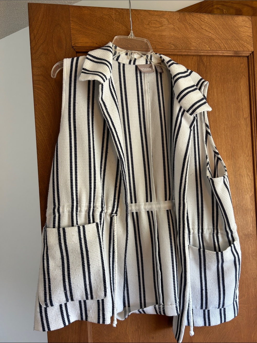 Chico's navy blue & White Striped Sleeveless Knit Vest